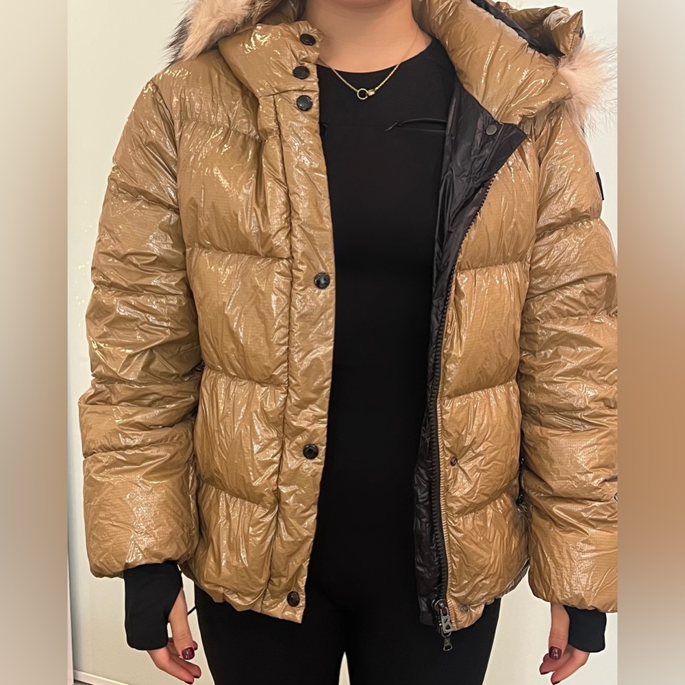 Evelia Lamb Fur Embellished Down Jacket